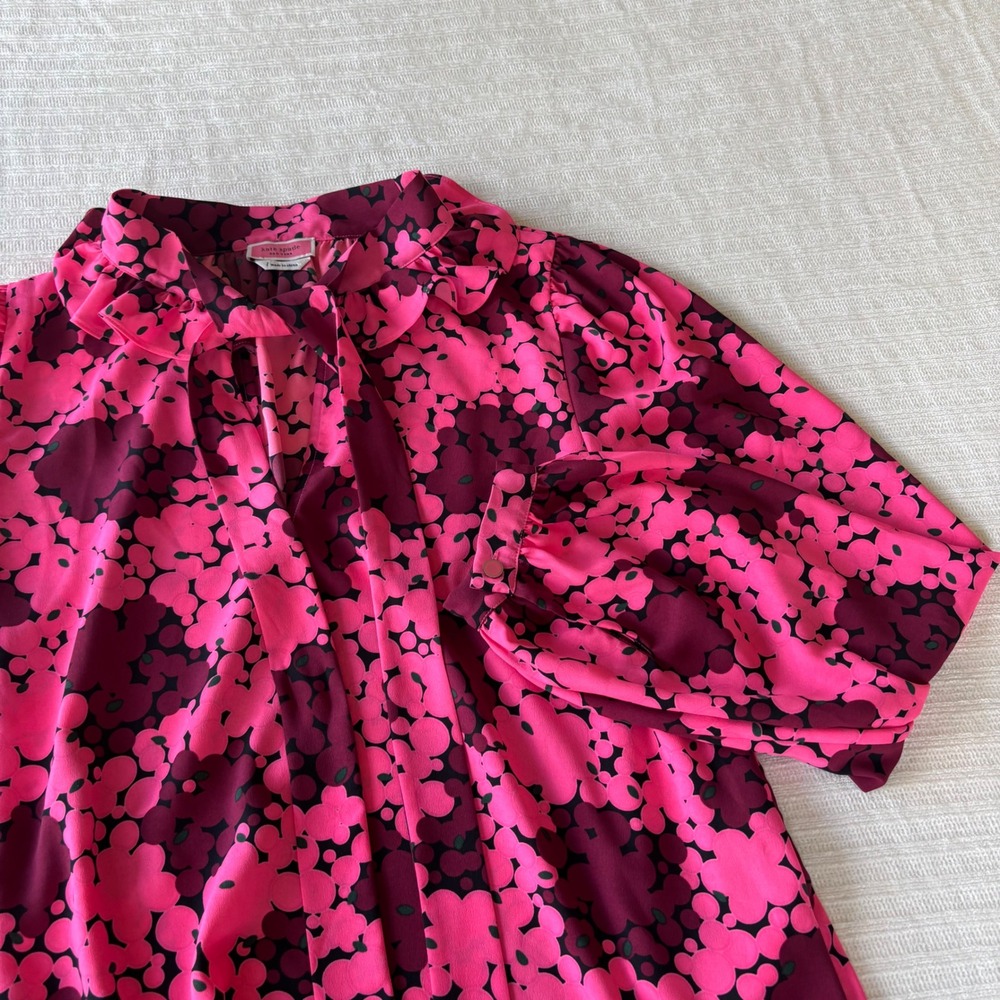 Kate Spade New York Pink Floral Dot Tie Neck Blouse NJMUA457 L
